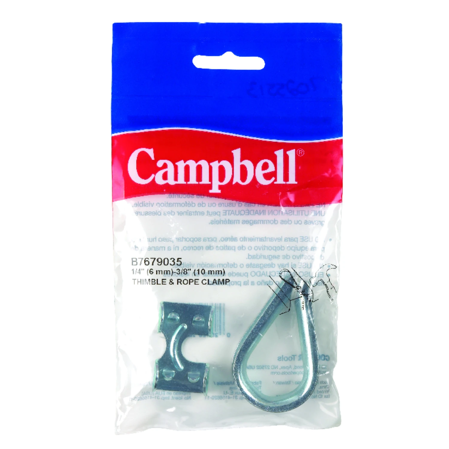 Chain Zinc-plated Nickel Rope Clamps With Thimble For 1/4" And 3/8" Ropes