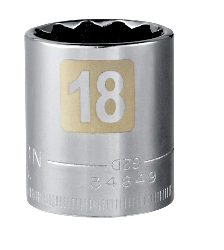 18 Mm X 3/8 In. Drive Metric 12 Point Standard Socket - Single Piece
