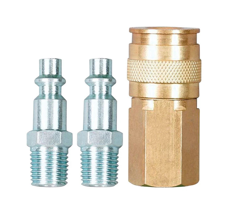 Brass And Steel Industrial Air Coupler And Plug Set 1/4 In. 3 Pieces