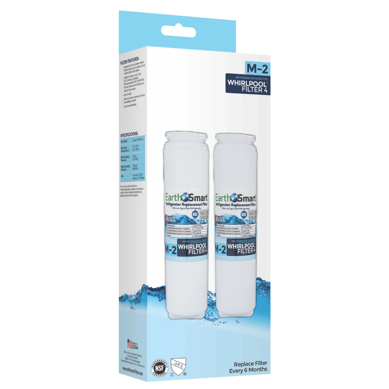 M-2 Refrigerator Replacement Filter For Whirlpool Filter 4 - 300 Gallon Capacity