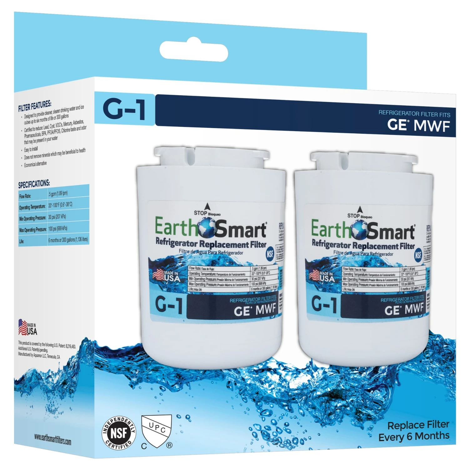G-1 Refrigerator Replacement Filter For Ge Mwf - 300 Gallon Capacity