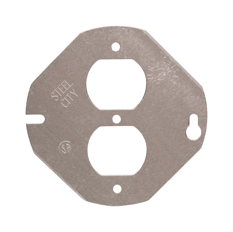 Octagon Steel 1 Gang Duplex Outlet Cover, 4 Inch Diameter, Pre-galvanized