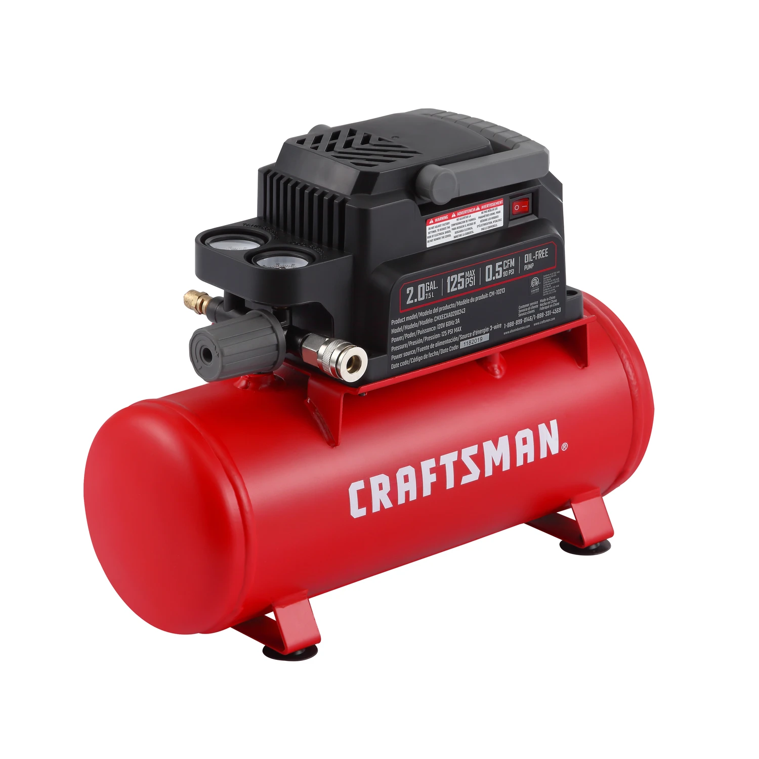 2 Gallon Horizontal Portable Air Compressor Tank 125 Psi 0.3 Hp