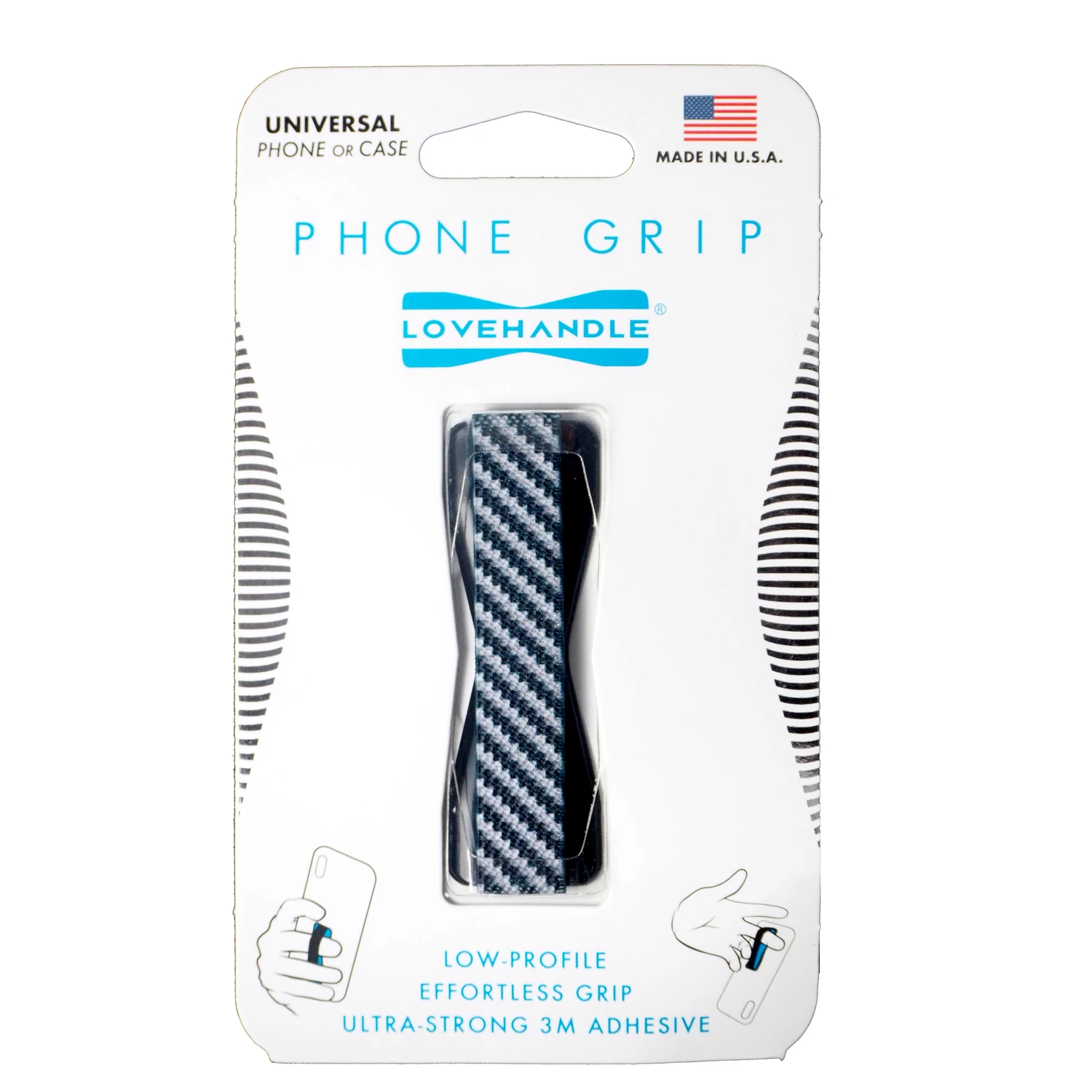 Lovehandle Black/gray Carbon Fiber Phone Grip For All Mobile Devices - Model L-084-01