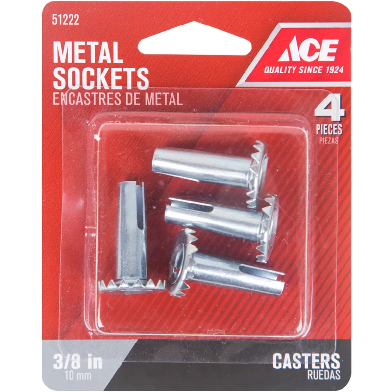 Ace 3/8 in. Dia. Stamped Metal Caster Socket 4 pk