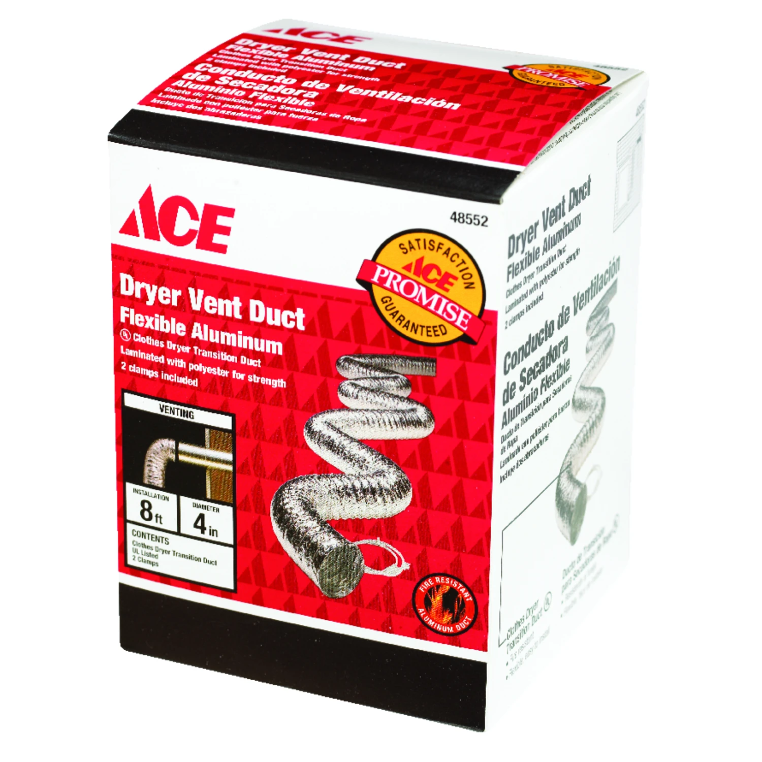 96 In. L X 4 In. Dia. Silver Aluminum Dryer Vent Duct With Clamps