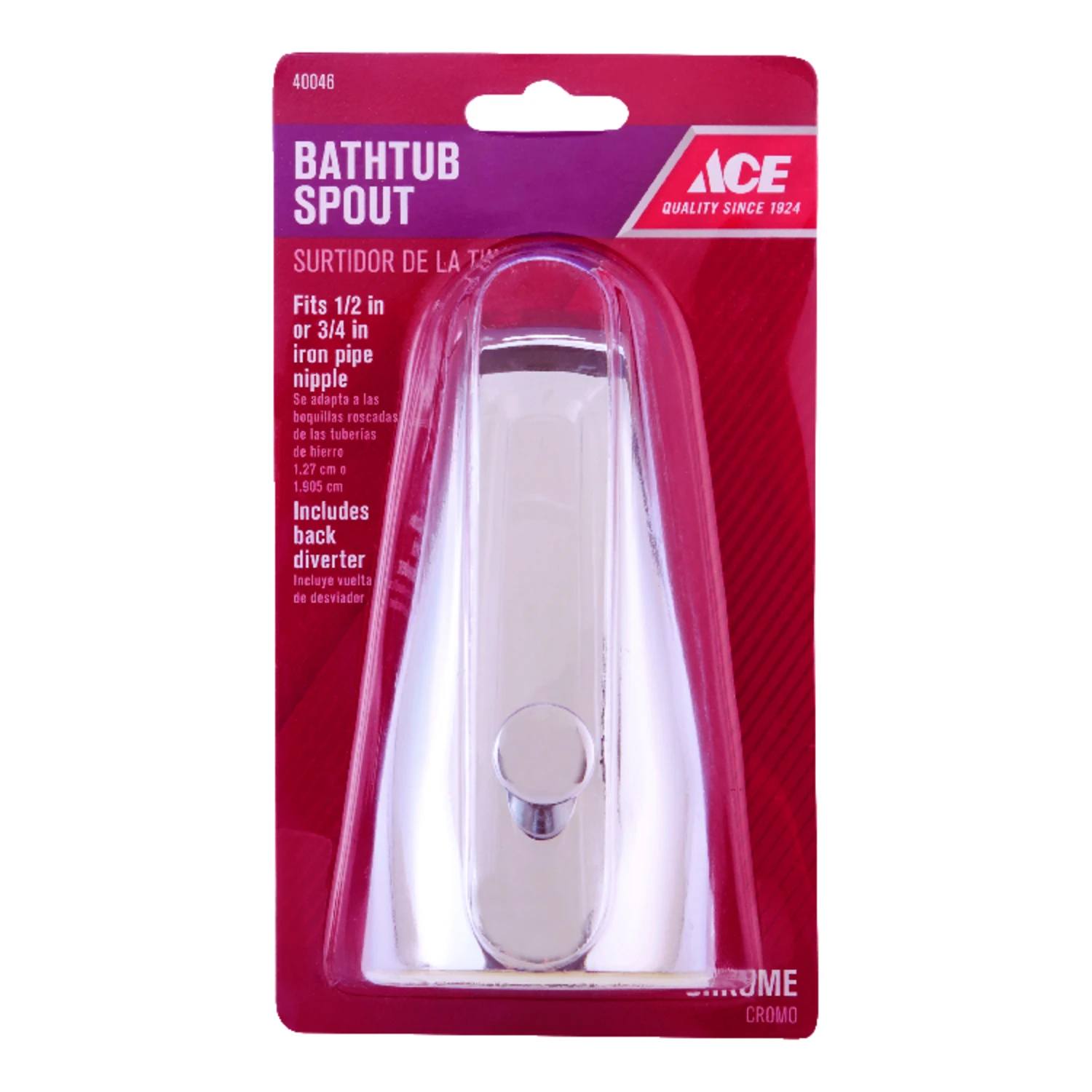 Chrome Plated Bathtub Diverter Spout For 1/2" And 3/4" Ips