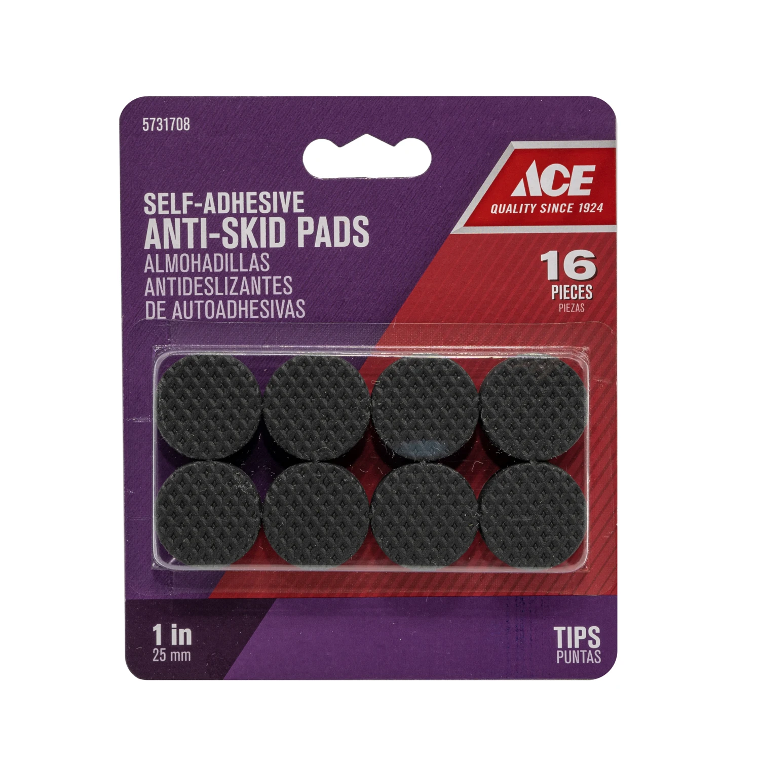 Ace Rubber Non-Skid Pads Black Round 1 in. W 16 pk Self Adhesive