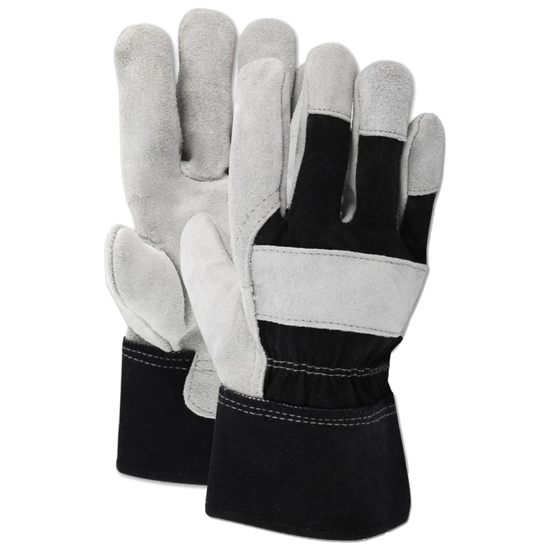 Men's Indoor/outdoor Cotton/leather Work Gloves Black/gray Large