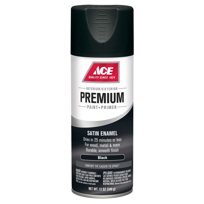Premium Satin Black Enamel Spray Paint + Primer 12 Oz - Fast Drying & Durable Finish
