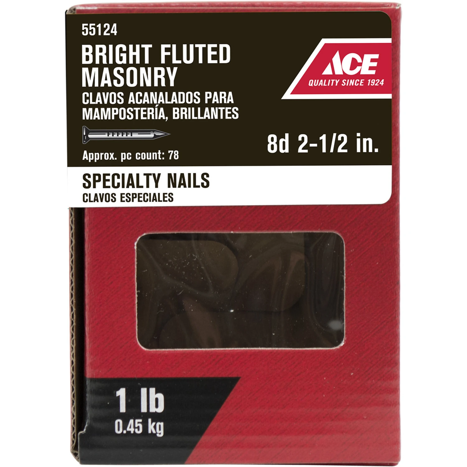 8d 2-1/2 In. Masonry Bright Steel Nail Flat Head Fluted Shank 1 Lb