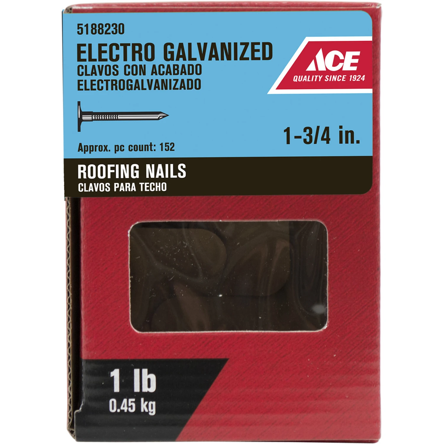 Ace 1-3/4 in. L Roofing Electro-Galvanized Steel Nail Smooth Shank Large 1 lb.