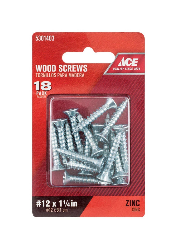 Ace No. 12 x 1-1/4 in. L Phillips Zinc-Plated Wood Screws 18 pk