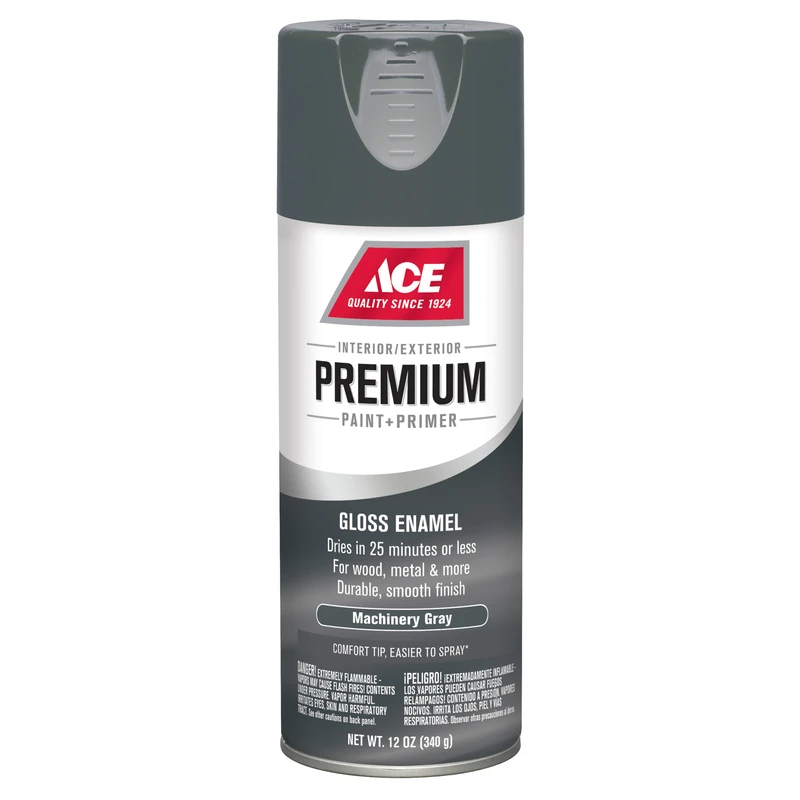 Premium Gloss Machinery Gray Enamel Spray Paint + Primer 12 Oz - Fast Drying & Durable