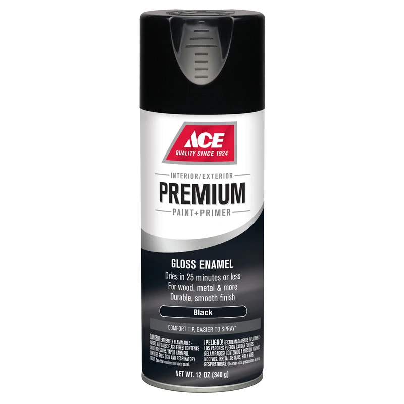 Premium Gloss Black Enamel Spray Paint + Primer 12 Oz - Fast Drying & Durable Finish