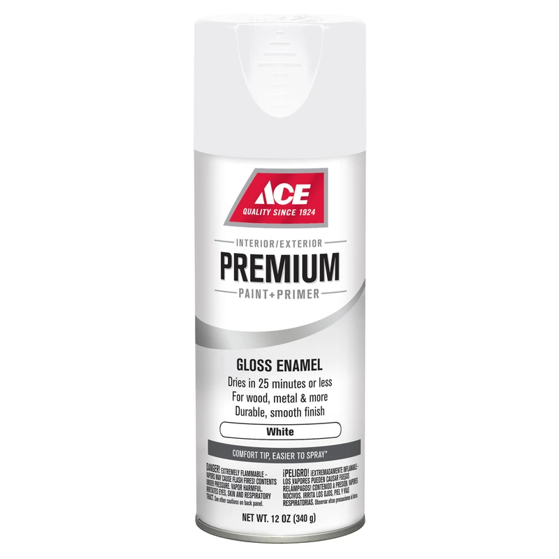 Premium Gloss White Enamel Spray Paint + Primer 12 Oz - Fast Drying & Durable Finish