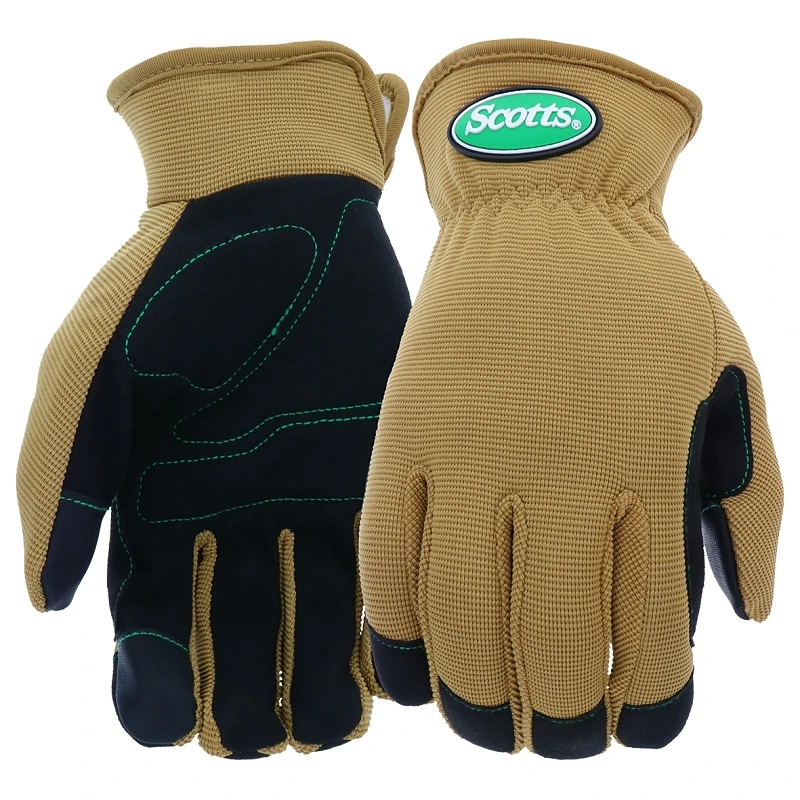 Scotts Large Male Leather Work Gloves With Spandex Back And Touch Screen Capability