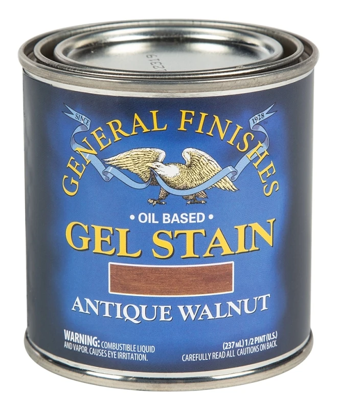 1/2 Pint General Finishes Antique Walnut Gel Stain - Oil-based Heavy Bodied Stain