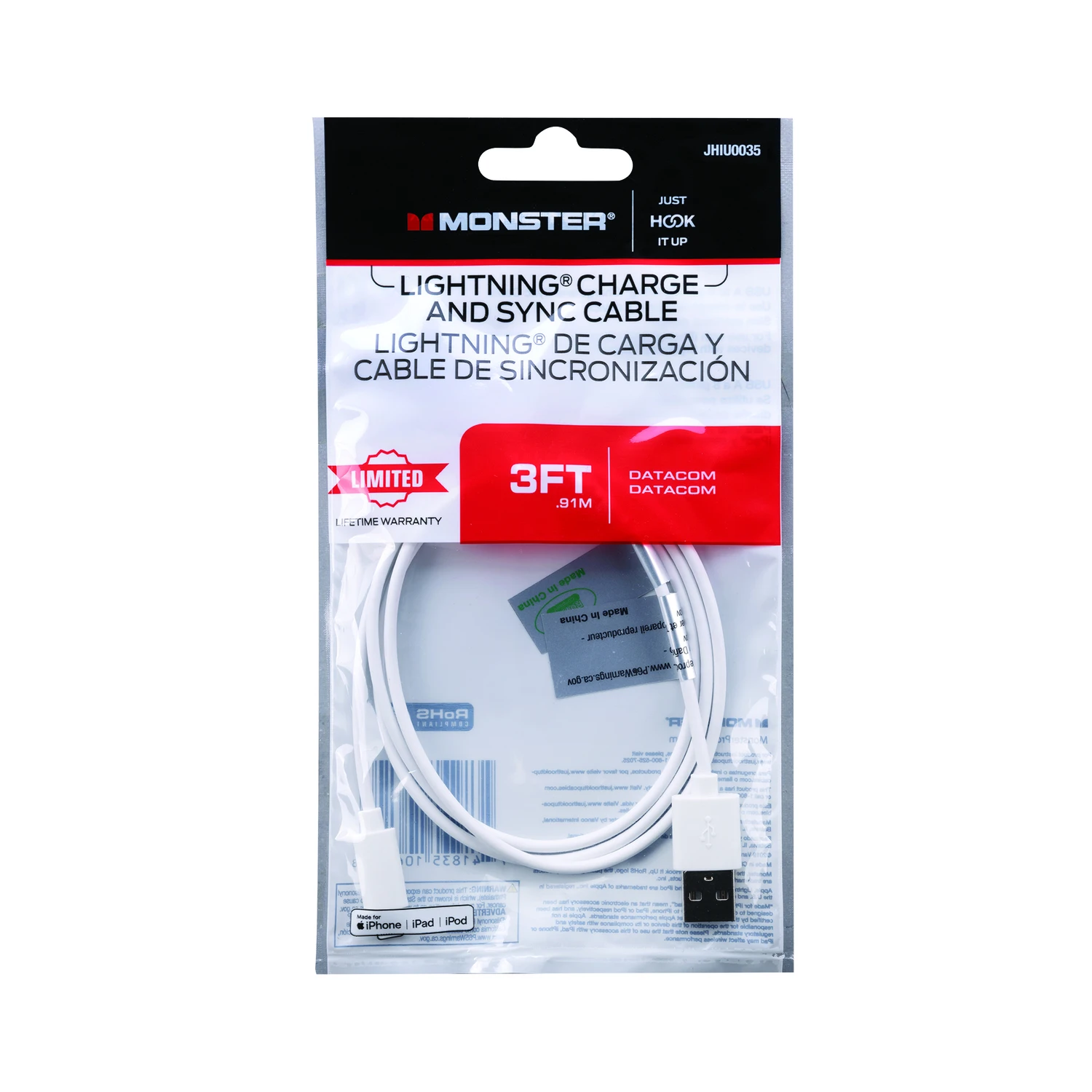 Just Hook It Up Lightning To Usb Charge And Sync Cable 3 Ft. White