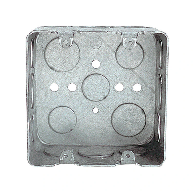4 Inch Square Galvanized Steel Outlet Box With Eccentric Knockouts