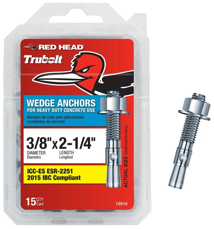3/8 In. X 2-1/4 In. Zinc-plated Steel Hex-nut-head Concrete Wedge Anchors (15 Pk)