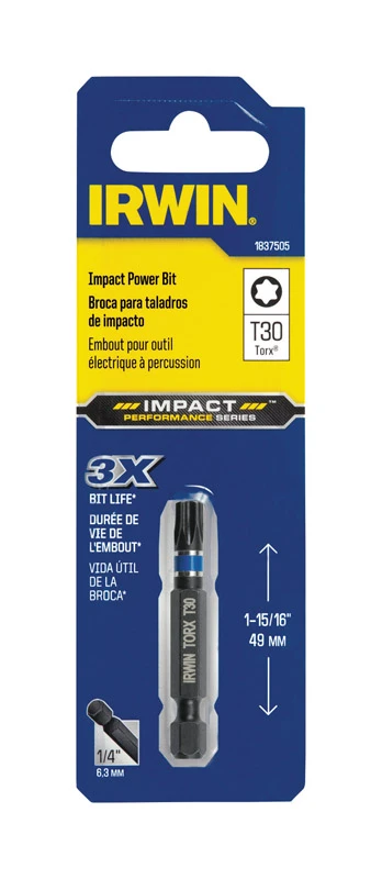 Impact Ready Drill Bit Steel T30 Torx Drive 1/4 In Shank 2 In Length