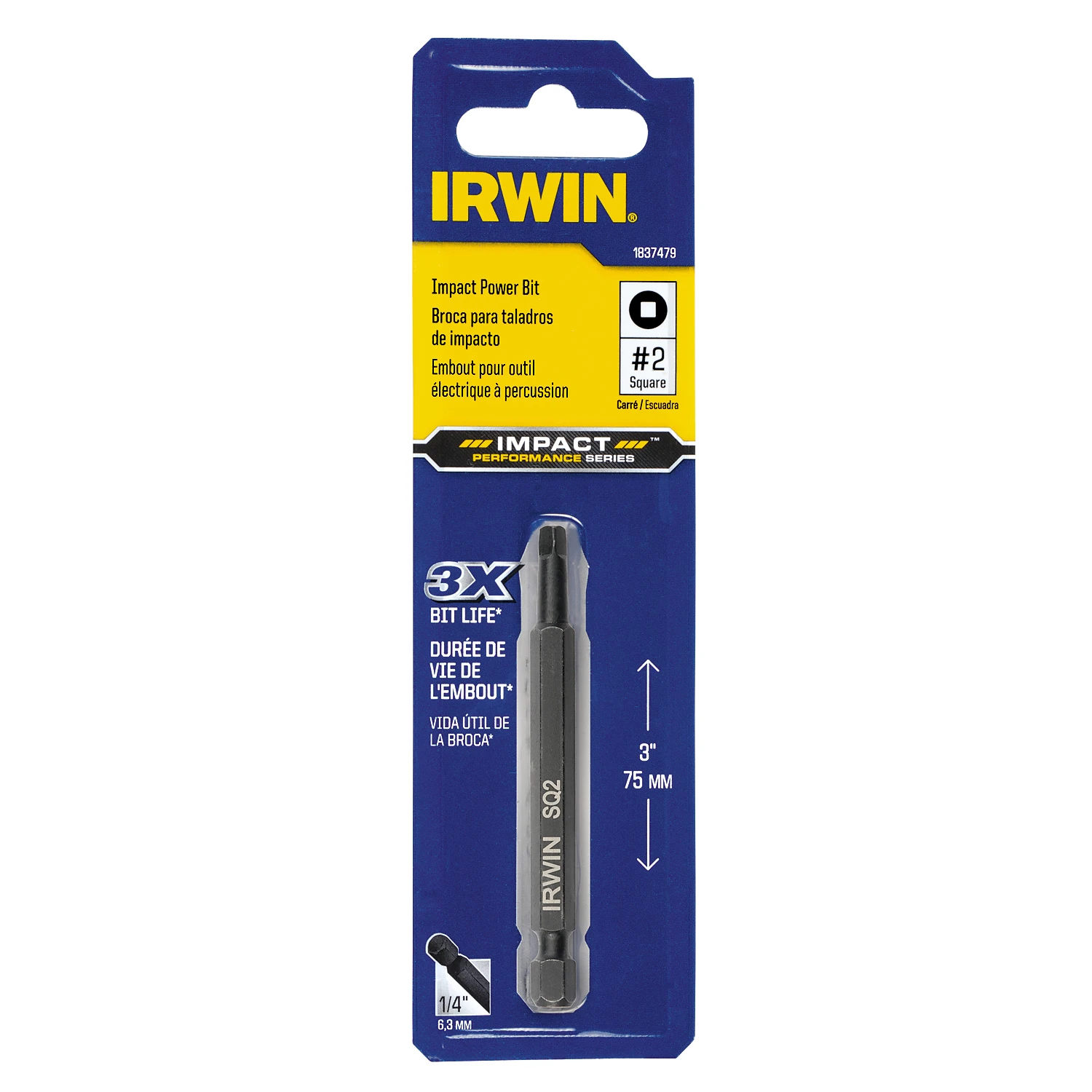 Impact Performance Series Square Recess #2 X 3 In. L Power Bit Steel 1 Pc