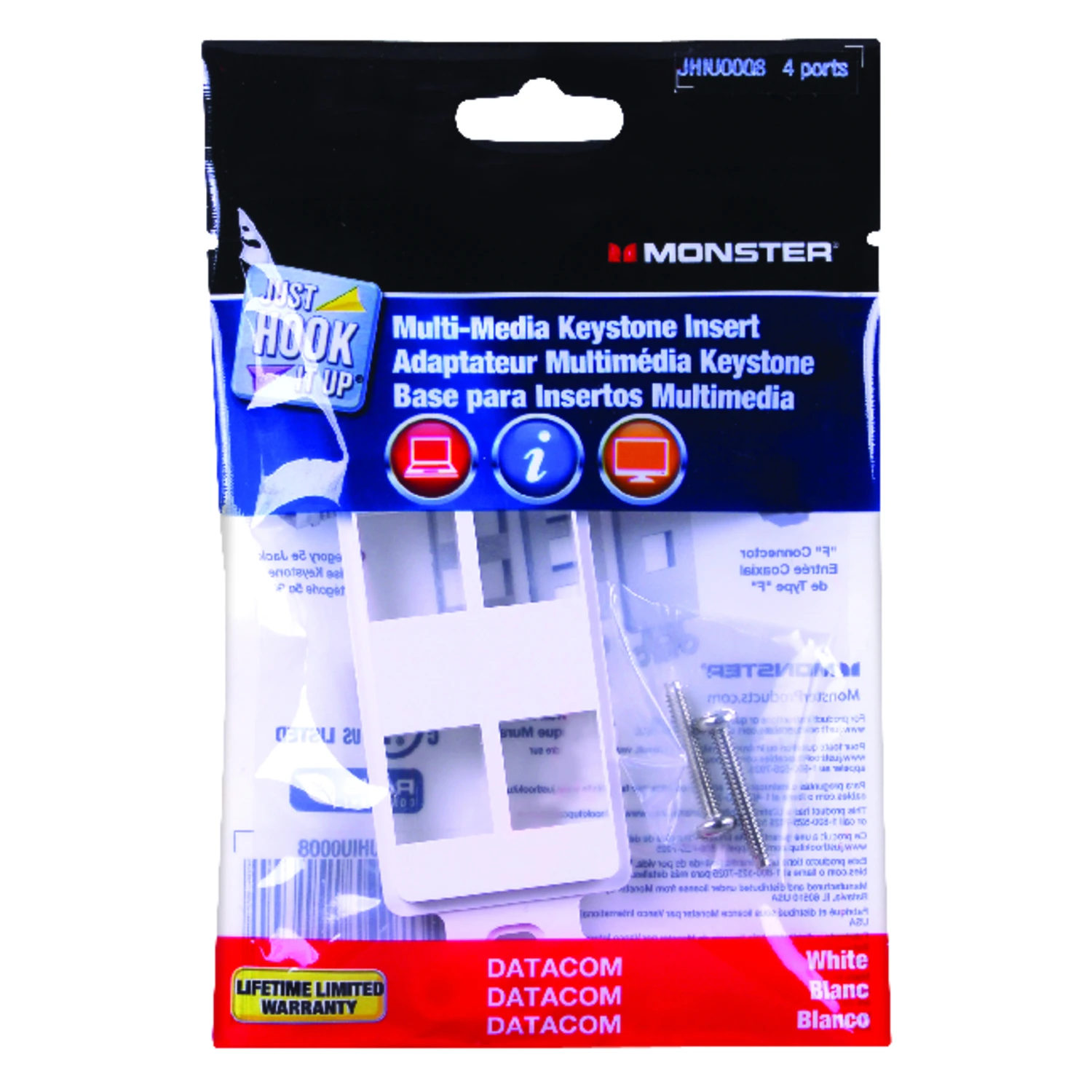 Monster Just Hook It Up White 4 gang Plastic Keystone Wall Plate 1 pk