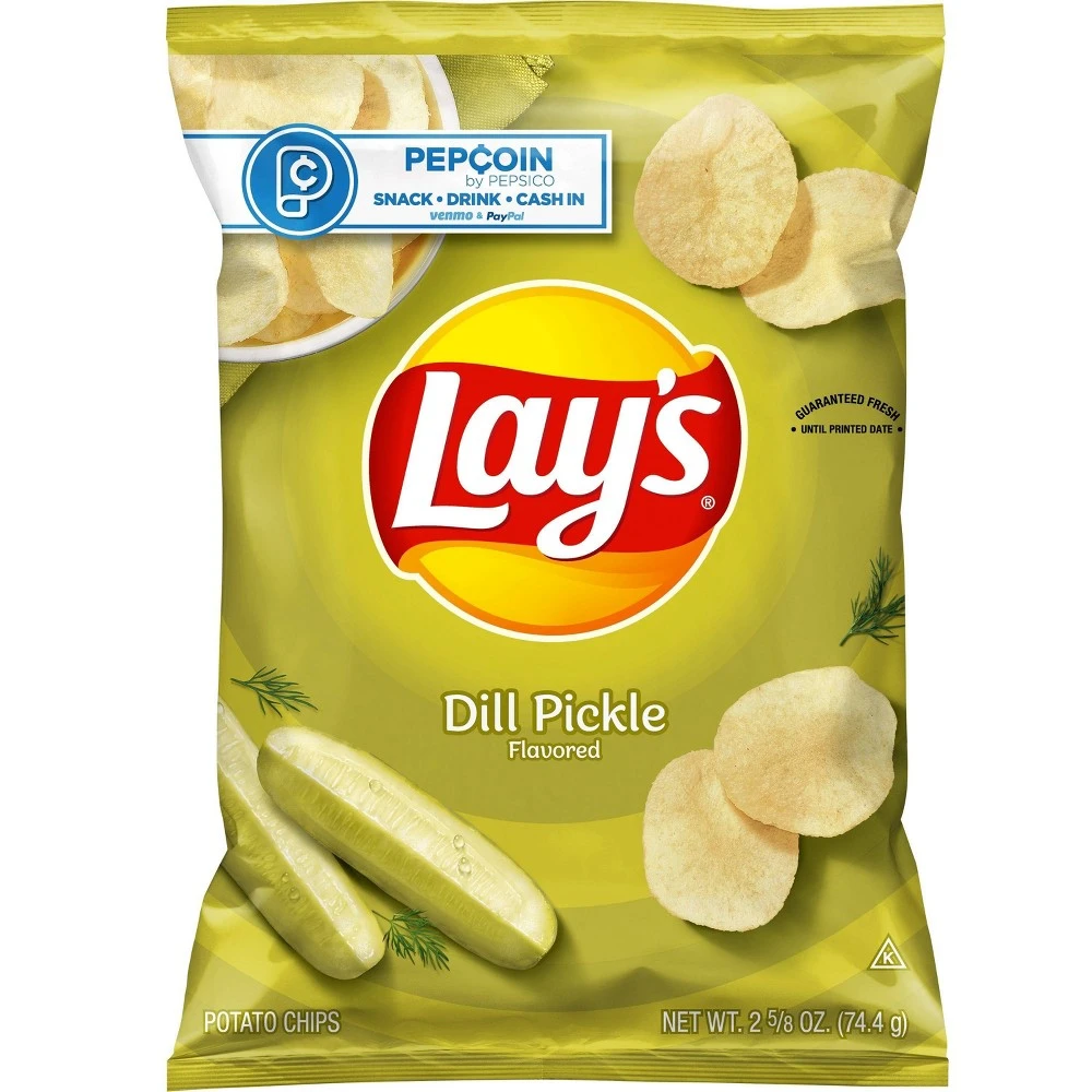 Dill Pickle Potato Chips - 2.625 Ounce Bag, Perfect Snack For All