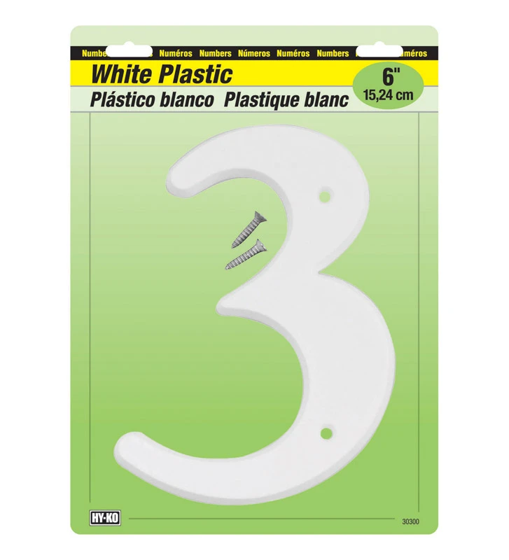 6 In. White Plastic Screw-on Number 3 - Durable And Weather Resistant