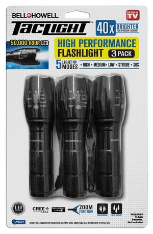 Taclight High-Performance LED Tactical Flashlight, 5 Modes & Zoom Function, 3-Pk.