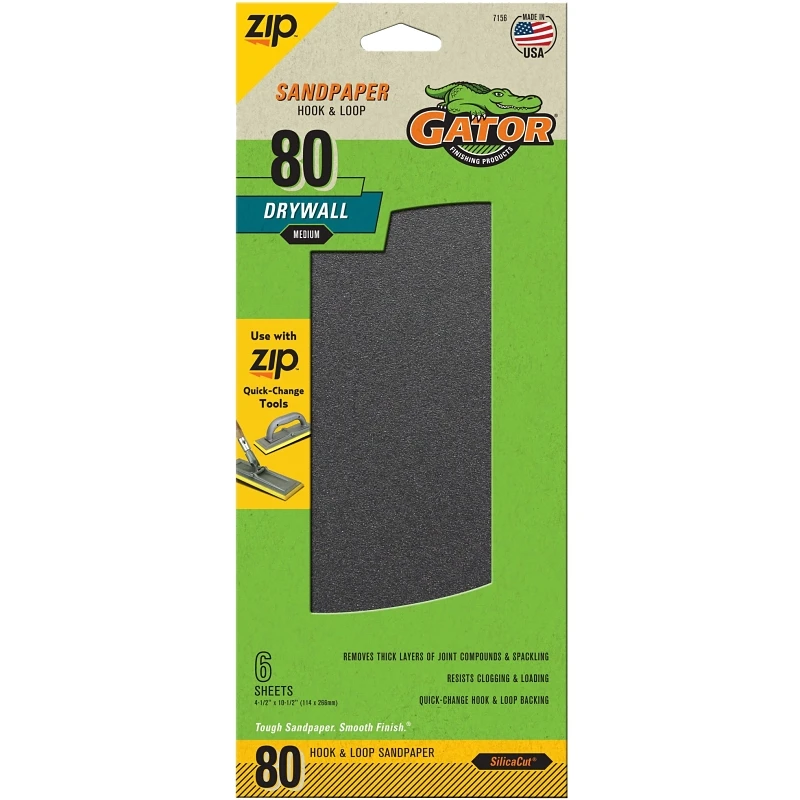 Drywall Hook & Loop Sandpaper, 80-Grit, 6-Ct.