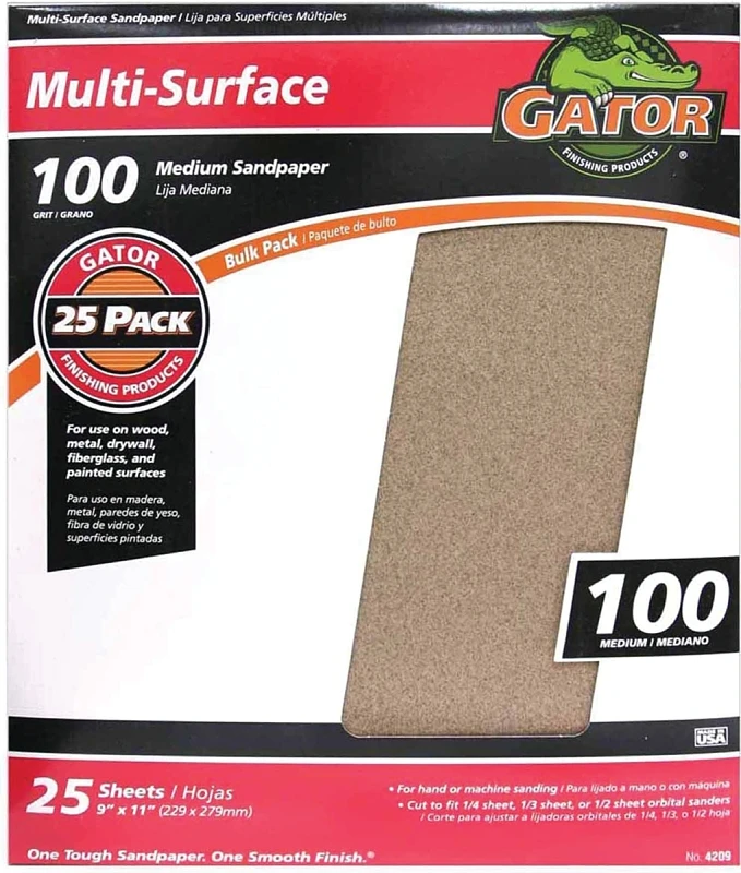 Gator Blade Multi-Surface 9 In. x 11 In. 100 Grit Medium Sandpaper (25-Pack)