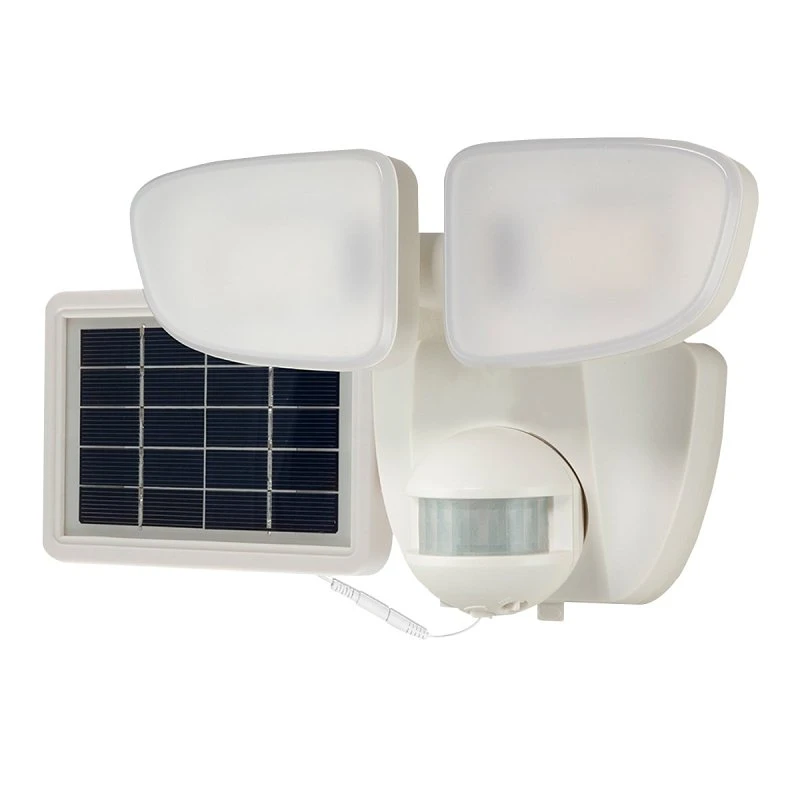 Solar Dual-head Led Security Floodlight, Motion Activated, 1000 Lumen, White