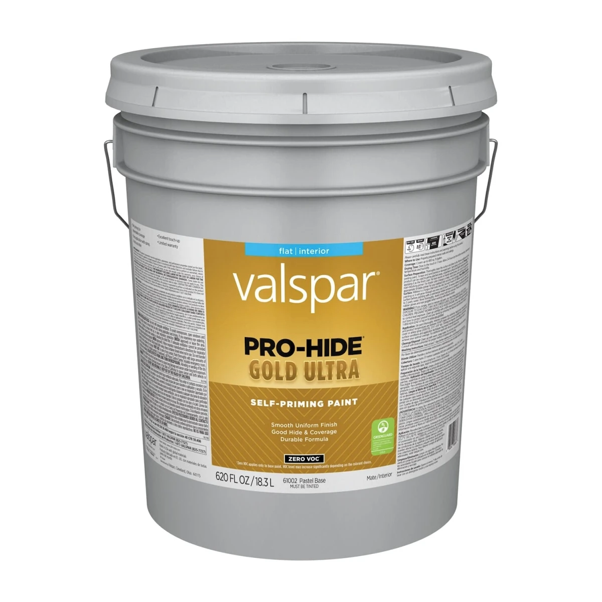 Pro-hide Gold Ultra Zero Voc Latex Flat Interior Wall Paint, Pastel Base, 5 Gallon