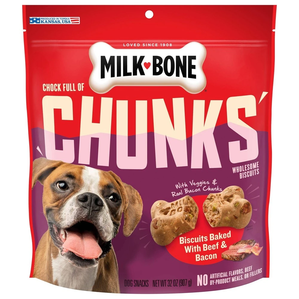 Chock Full of Chunks Dog Treats Beef and Bacon Flavor 32 Ounce Bag