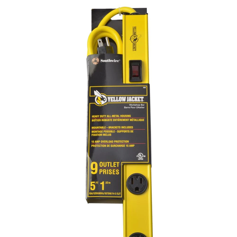 9-outlet Heavy-duty Metal Power Strip With 5 Ft. Cord And Mounting Brackets