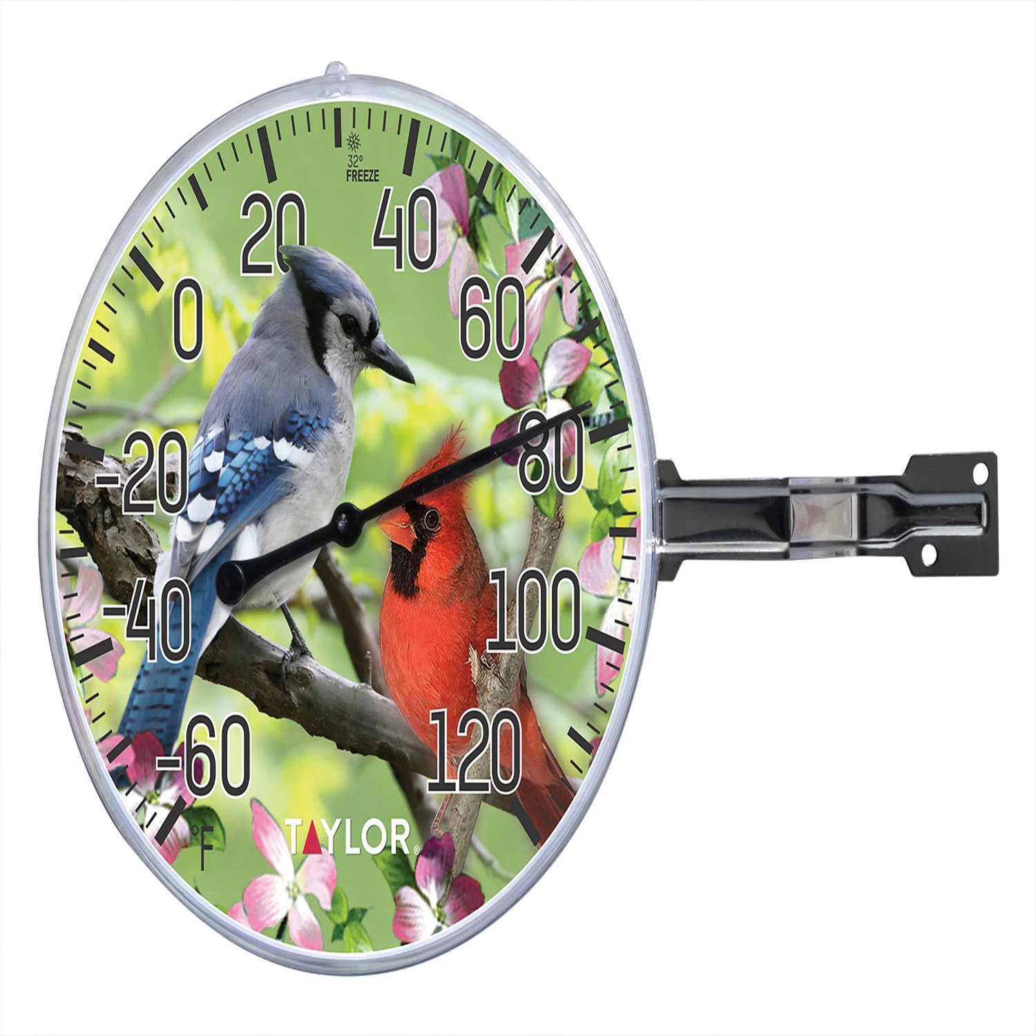 Outdoor Thermometer with Decorative Birds Inset, 6-Inch Diameter