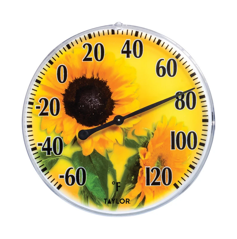 Outdoor Thermometer with Decorative Sunflower Inset, 6-Inch Diameter