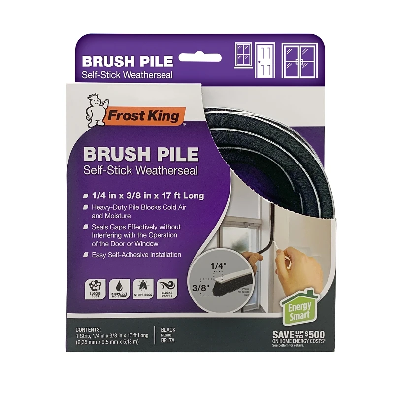 Brush Pile Self-Adhesive Weatherseal, Black, 17 Feet Length