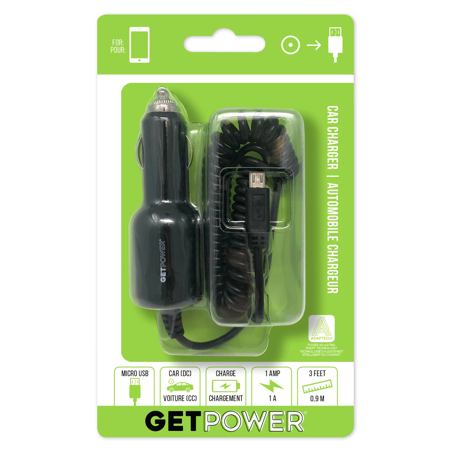 Getpower 3 Ft. Mobile Usb Car Charger With Adaptech Technology
