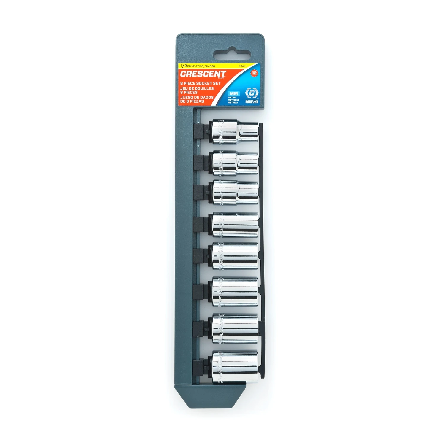 1/2 In. Drive Metric 12 Point Socket Set, Assorted Sizes, 8 Pieces