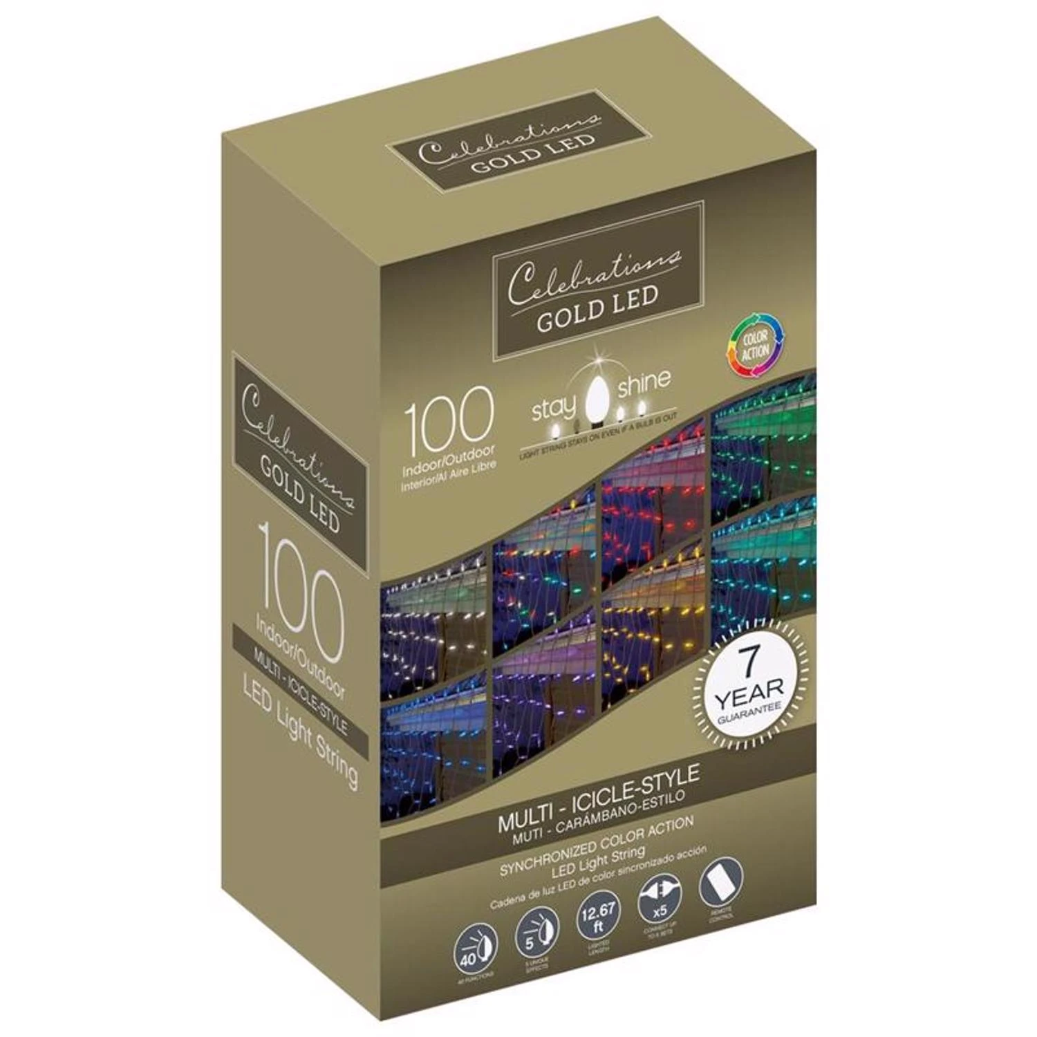 Celebrations Gold Led Mini Multicolored 100 Bulb Icicle Christmas Lights 8.5 Ft.