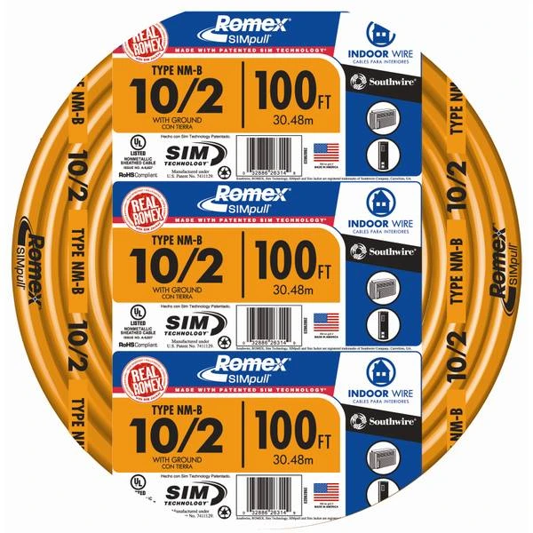 Nm-b 10/2 Non-metallic Building Wire, 100 Feet With Ground