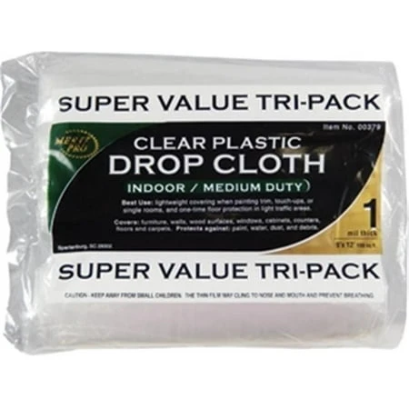 379 9 x 12 ft. 1 mil. Dynamic Clear Rolled Drop Cloth, 3 Pack