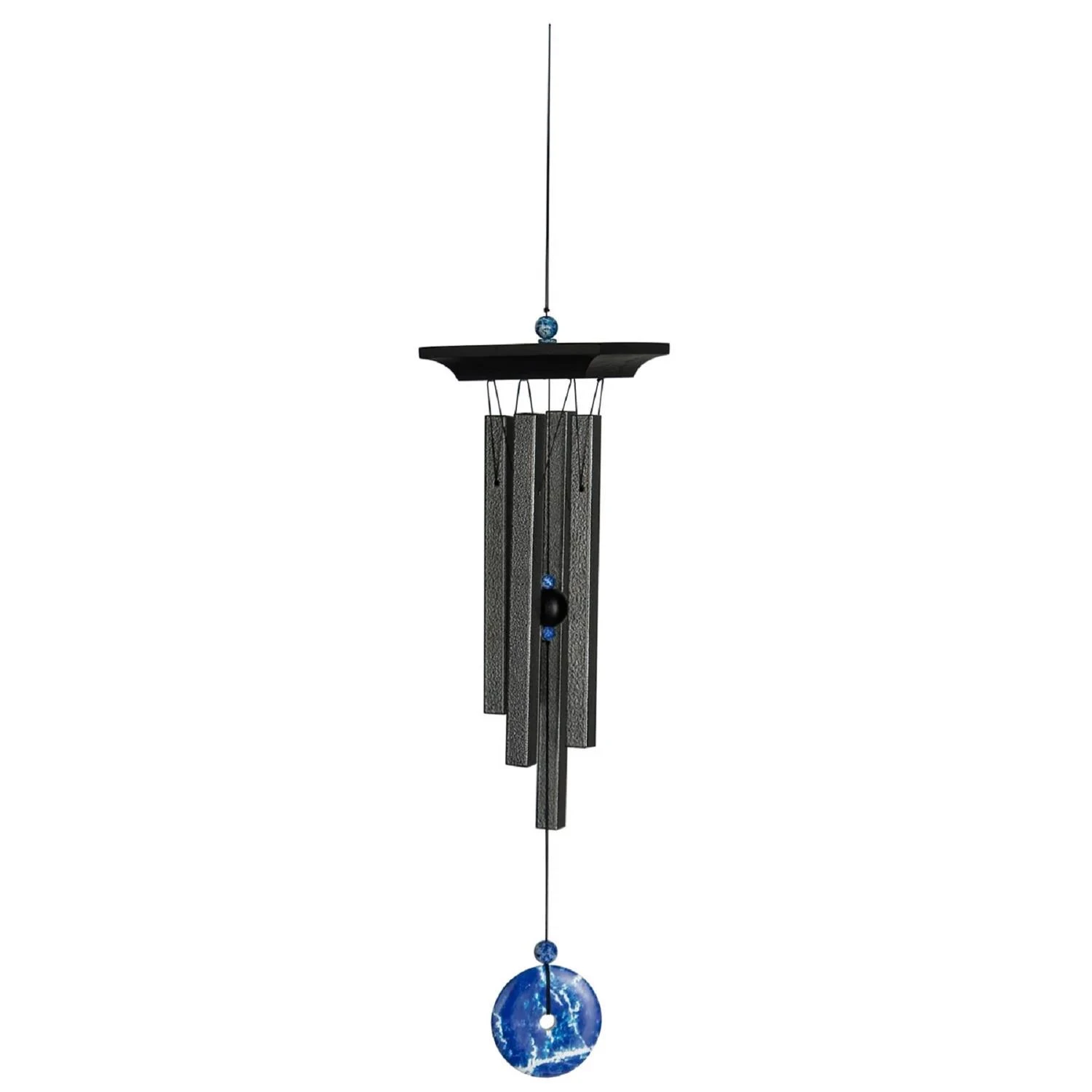 21 In. Blue Lapis Wind Chime - Black And Blue Aluminum/wood