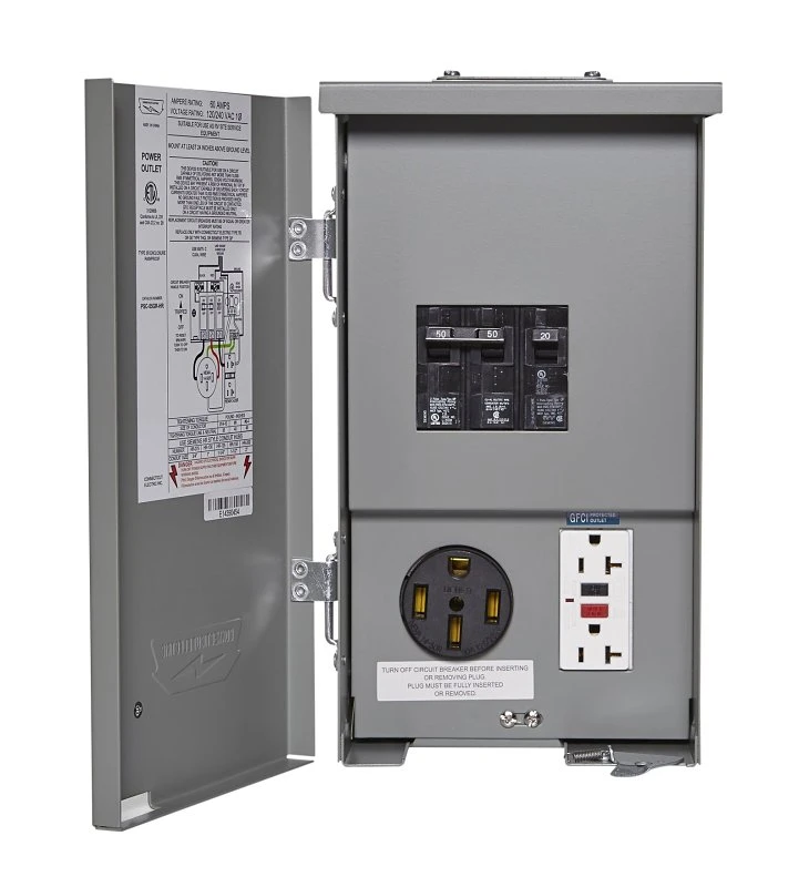 60 Amp Rv Panel Outlet With 50 Amp Receptacle, Breakers, Gfci Duplex And Heavy-duty Enclosure