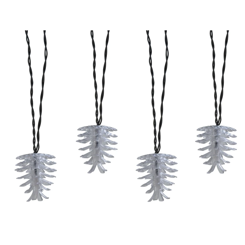10-Lights 9 ft. Solar Powered Integrated LED Clear Pinecone String Lights