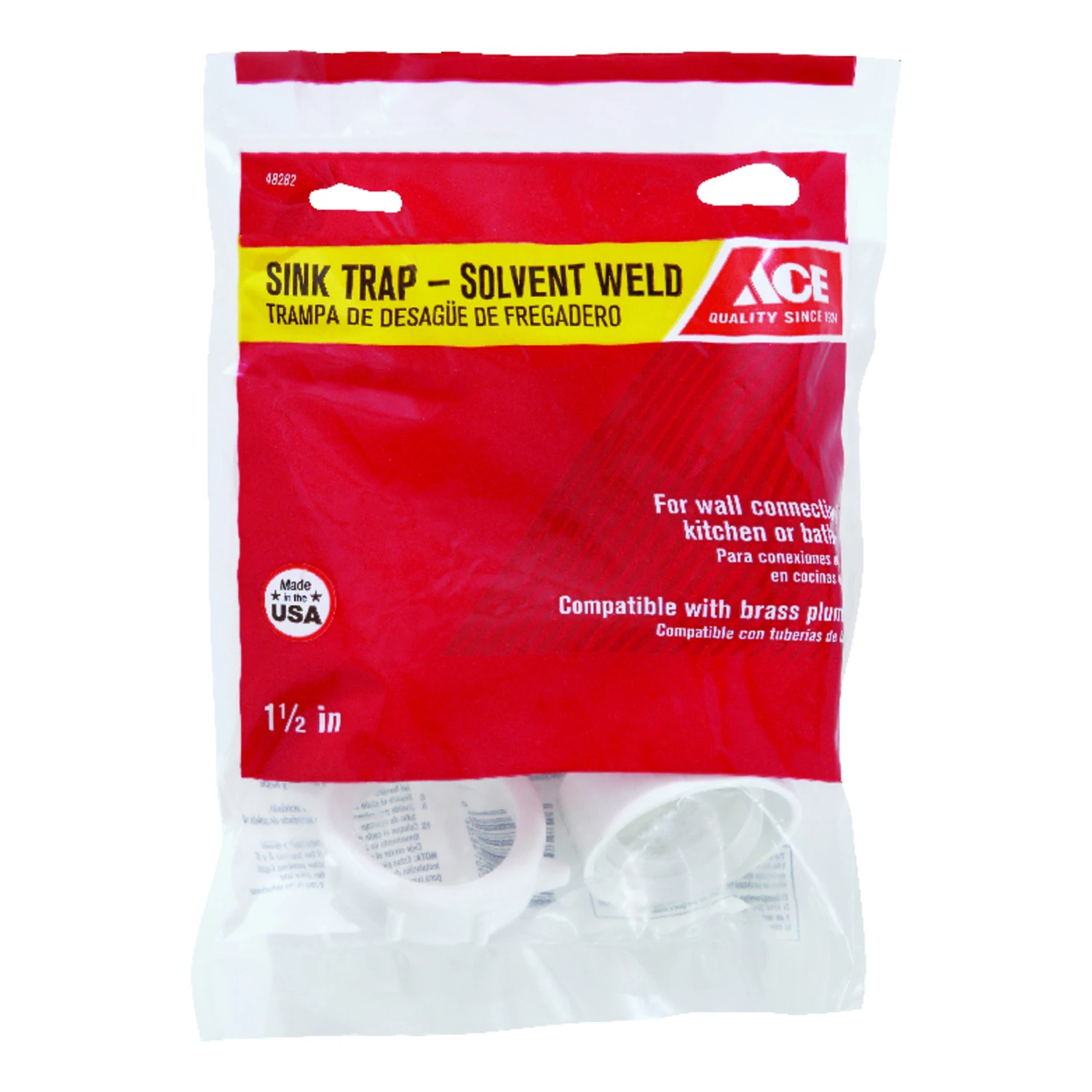 1-1/2 In. Diameter Plastic Sink Trap With Reducer Washer And Elbow Glue