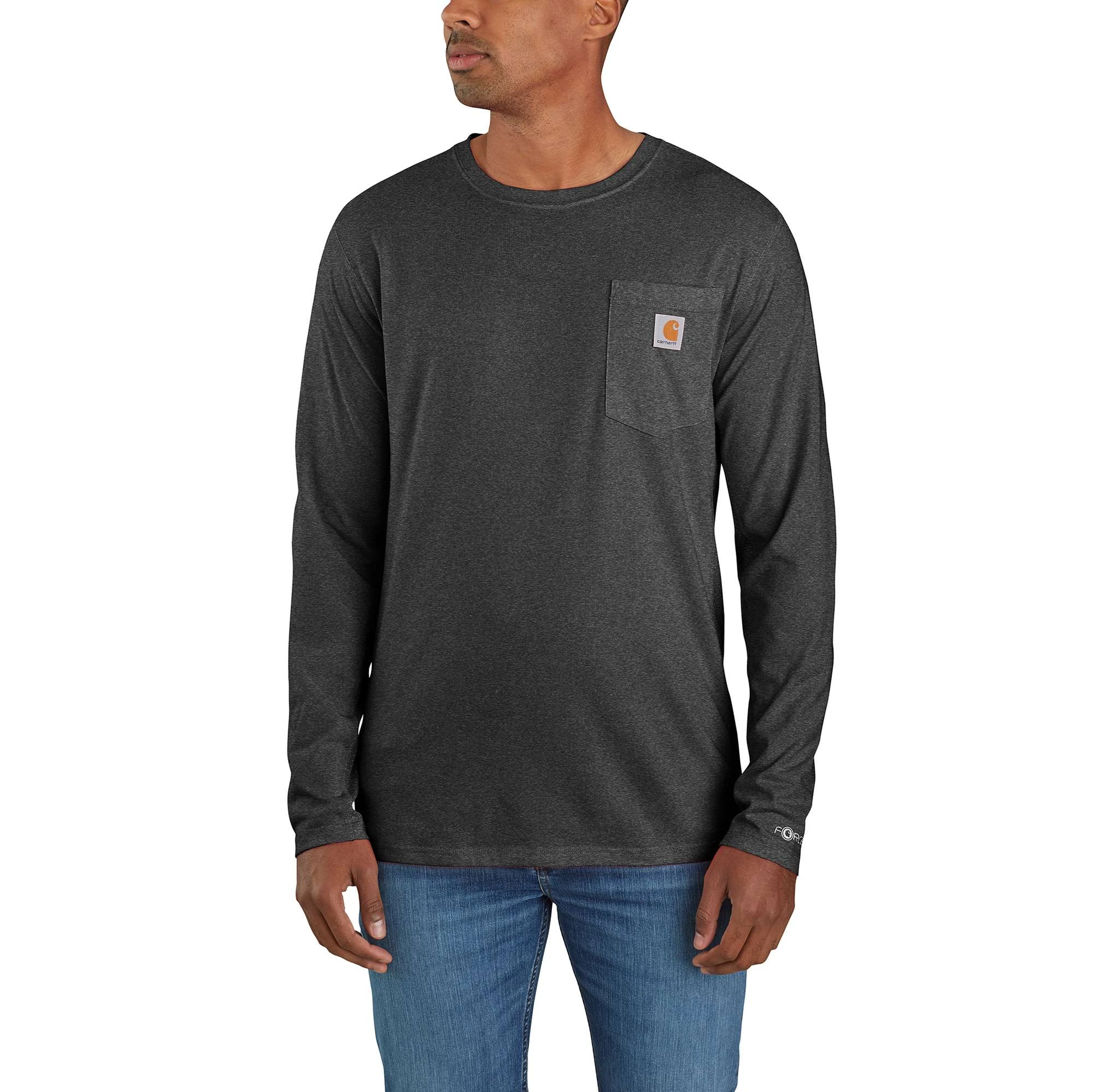 Men's Large Tall Force Relaxed Fit Midweight Long-sleeve Pocket T-shirt - Carbon Heather